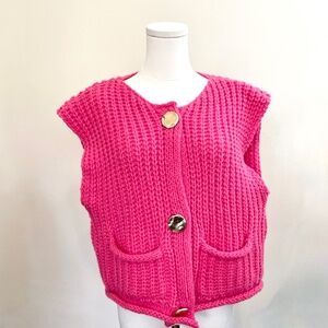 Vestique Chunky Knit Vest Large Cropped Cardigan Soft Girl Coquette Cottage